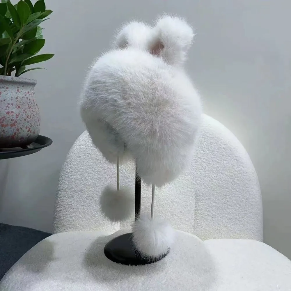 Thickened Winter Warm Fox Ear Cap Fluffy Soft Women's Lei Feng Cap Earflap Earmuffs Bunny Cat Ear Hat Outdoor Riding