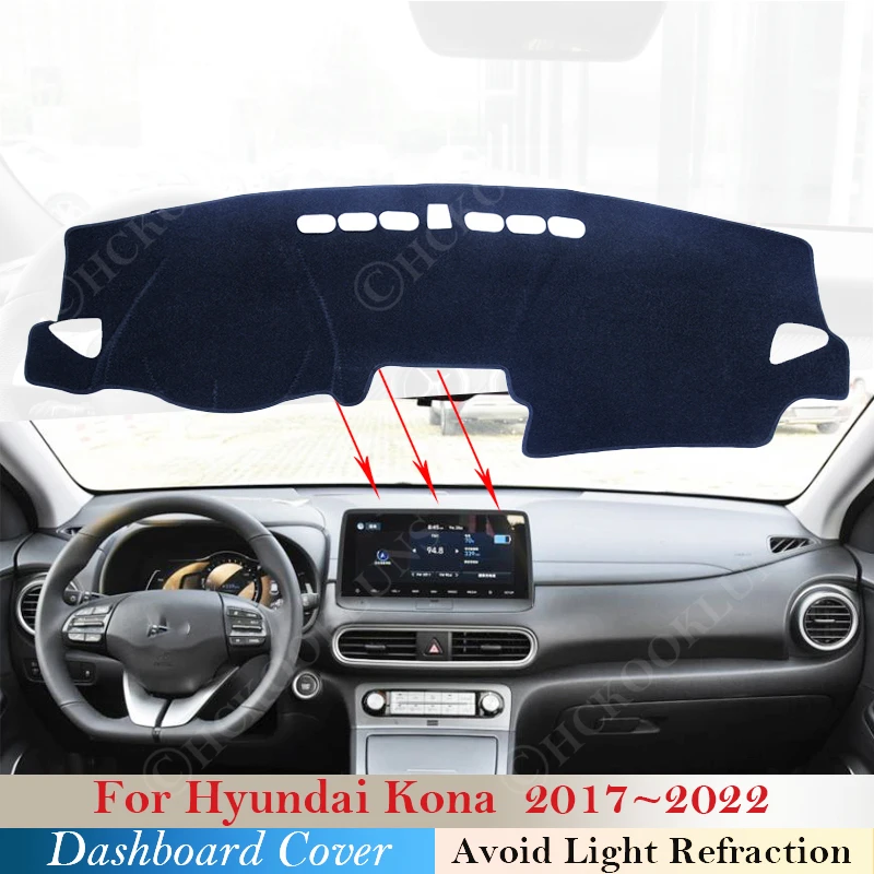 Polyester For Hyundai Kona Kauai 2017 - 2022 Rug Dash Board Sunshade Anti-UV Carpet Dashmat Dashboard Cover Protective Pad 2021