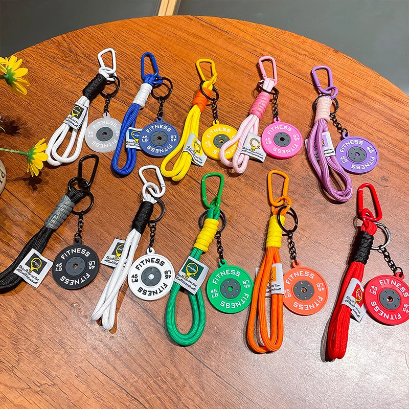 Dopamine Barbell Plates Keychain INS Simulation  Keyring Detachable Creative Fitness Series Pendant Gifts