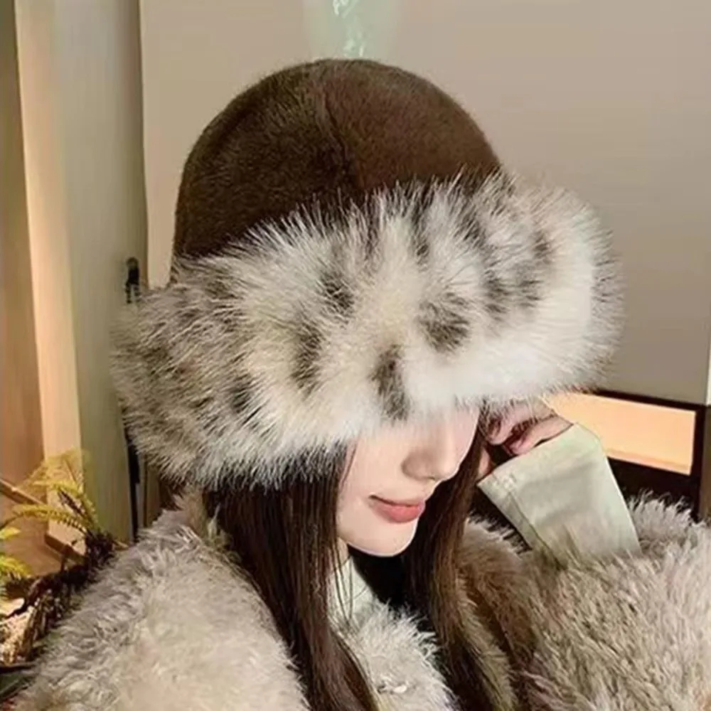 

Fashion Windproof Plush Fisherman Hat Keep Warm Thick Furry Winter Panama Basin Cap Faux Fur Bucket Hat Winter