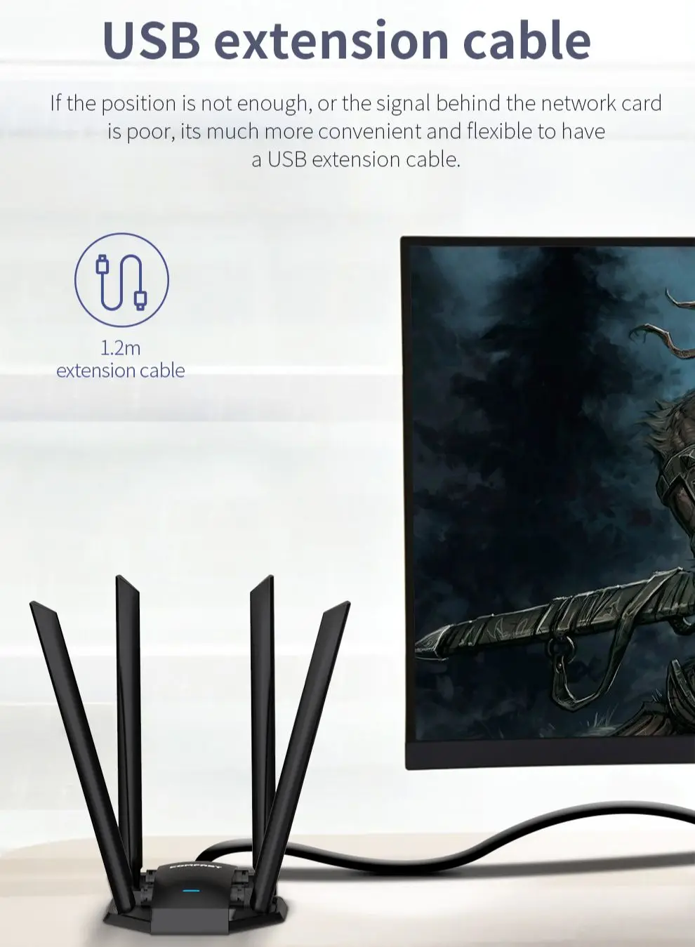 Imagem -06 - Adaptador de Rede Wifi com Banda Dupla Dongle Receptor de Antena sem Fio pc Win10 11 Linux Usb 3.0 Mt7612 Dongle 2.4g 5ghz 1300m