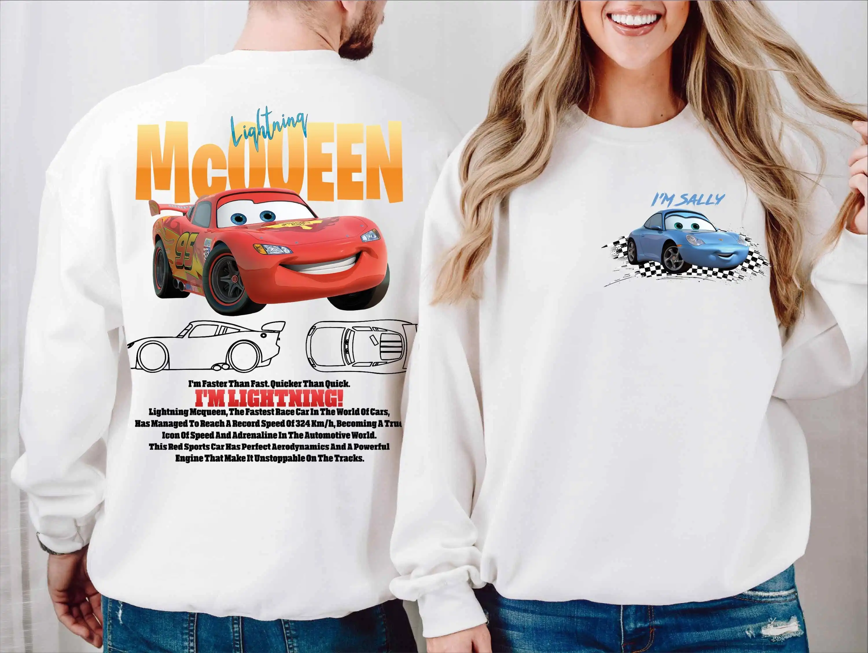 2026-2027 American Vintage Racing Car Cartoon Print Round Neck Sweater, Couple Style, Oversize Pullover, Family Matching Outfit