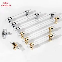 Handles Drawer Cabinet Furniture Kitchen Handles for Cabinet Knob Door Drawer Furniture Kitchen Golden Transparent Crystal