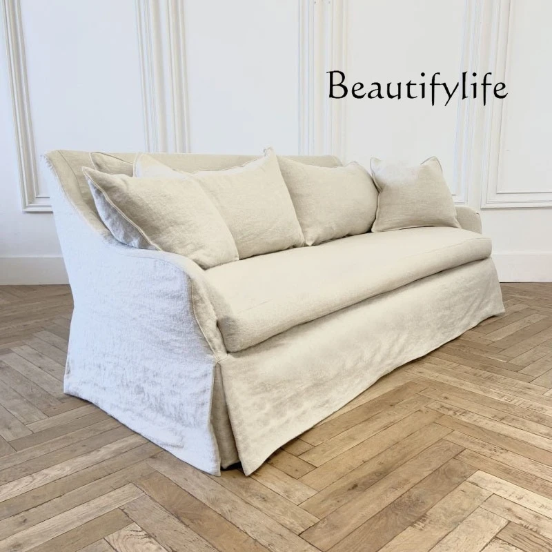 

Belgium French American Country Washed Linen Double Sofa for Three People decoración hogar