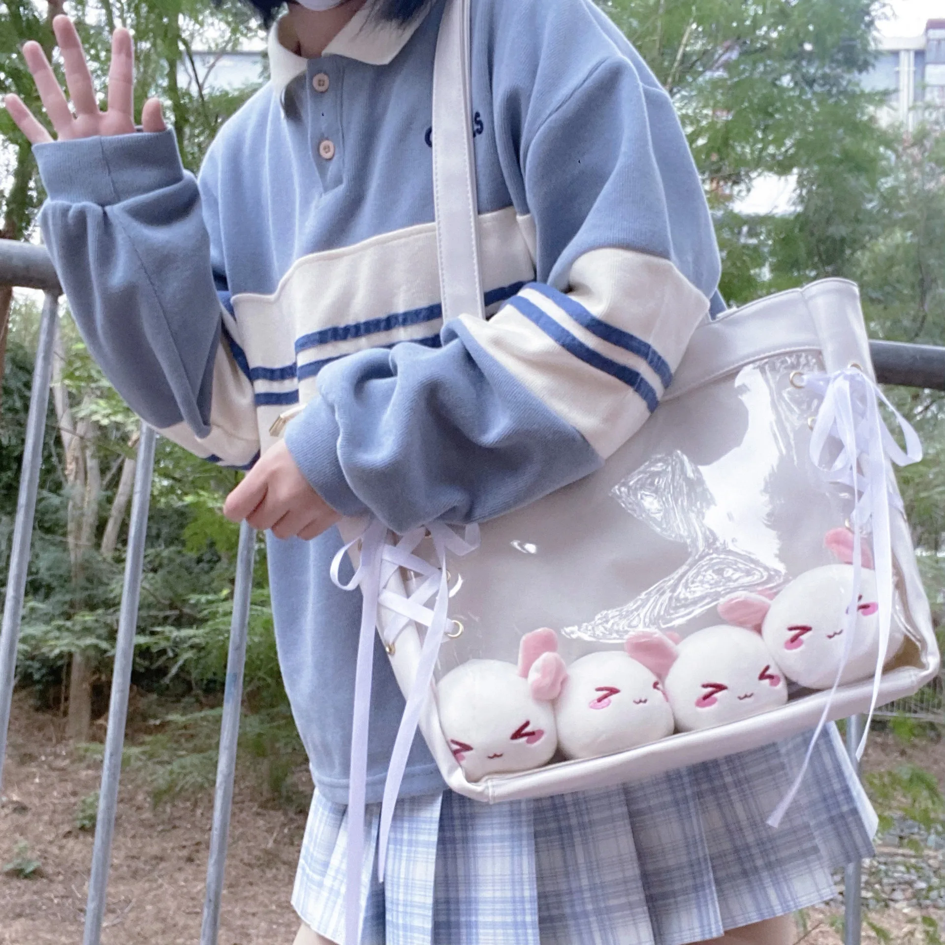 Japońska śliczna Kawaii Itabag dwuwymiarowa torba na lalki przezroczysta torba płócienna o dużej pojemności dziewczęca studentka JK torba Crossbody