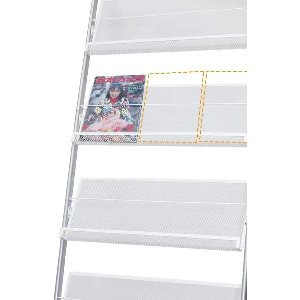 Floor magazine rack, 4-layer iron newspaper display rack mobile bookshelf simple single page rack