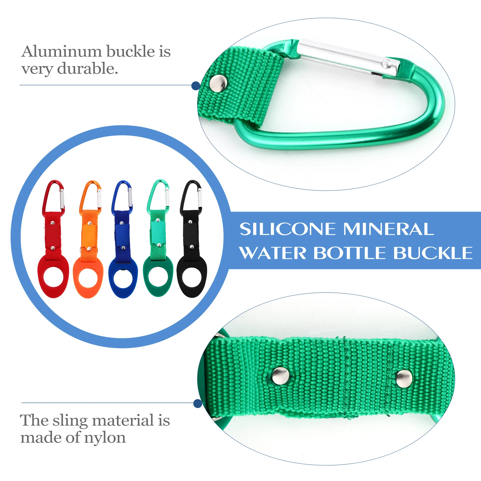 5 قطعة زجاجة ماء مشبك غلاية كليب حقيبة ظهر معدنية سيليكون هوك السفر في الهواء الطلق كبير الرقبة الزجاج البلاستيك يدوي