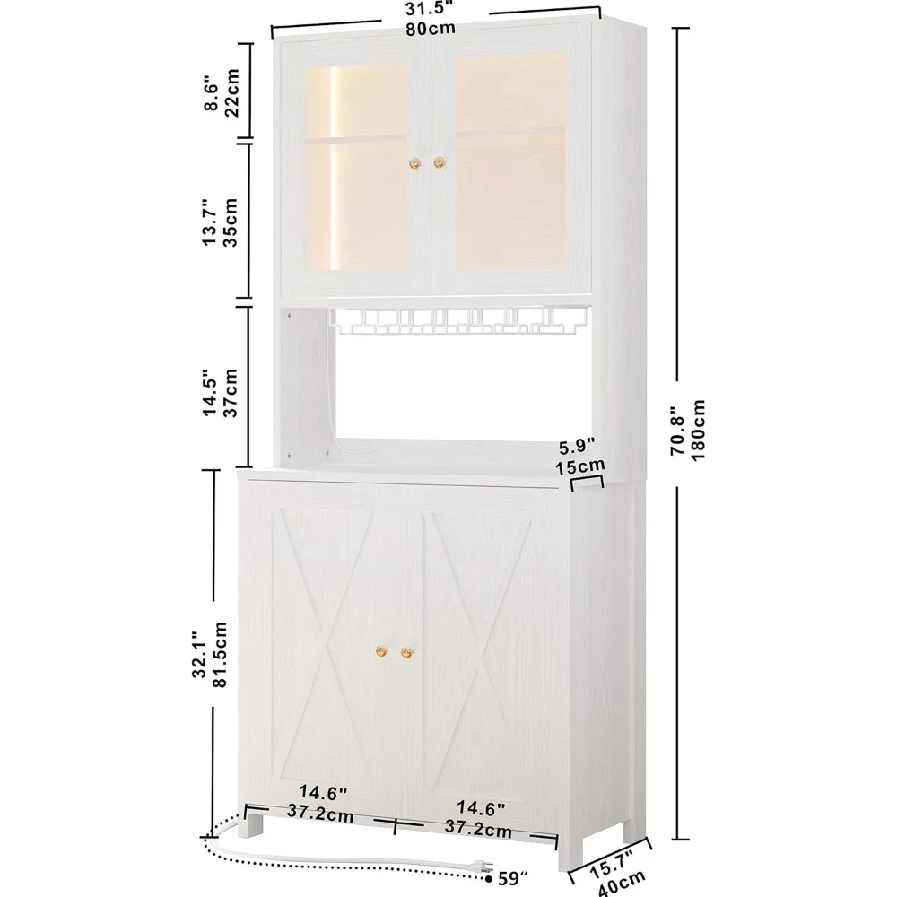 Armadi da bar da caffè da 71 pollici con luce LED, ciabatta e supporto in vetro, barra alta indipendente per liquori da cucina