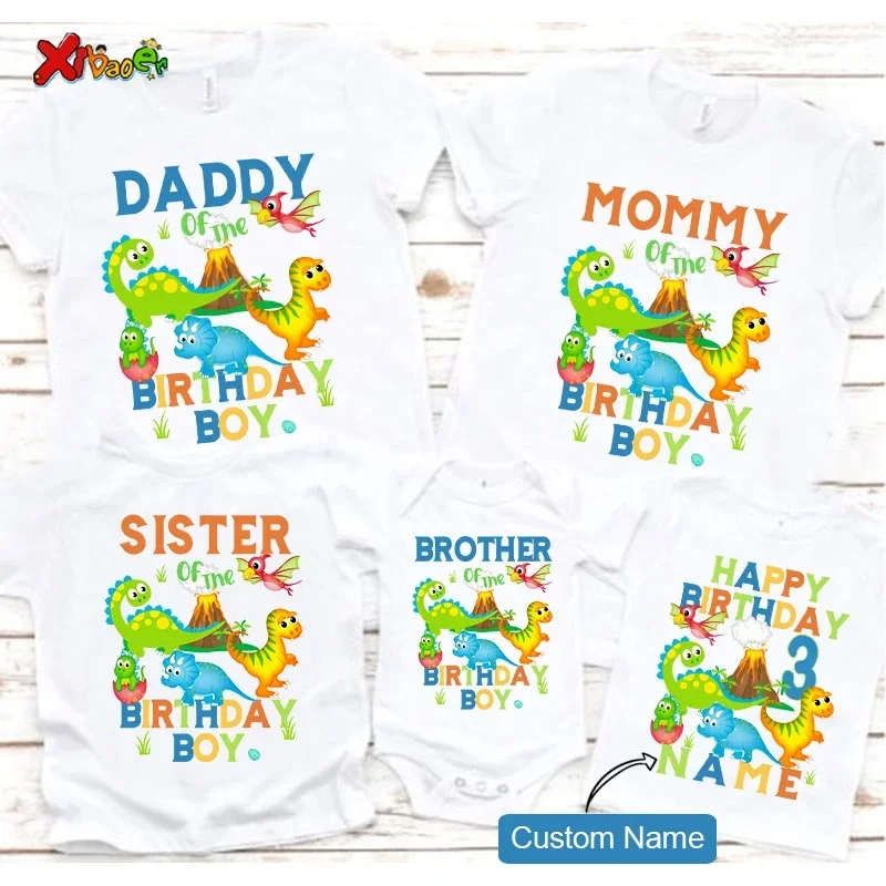 Dinosaur Birthday Shirt Family Matching Outfit Personalized Name Boy Shirt T-rex Tshirt Party Clothes Outfit Baby Onesie Gift 3T