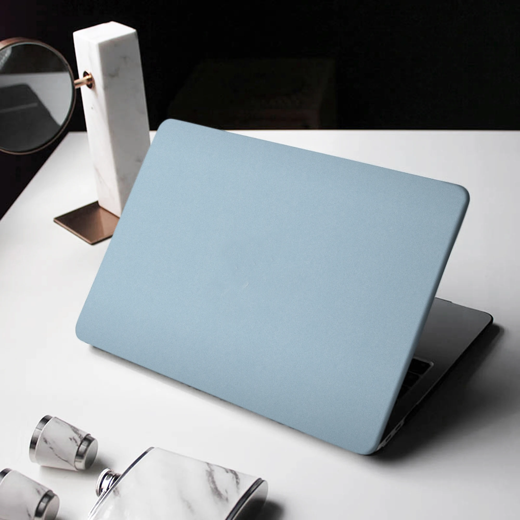 

Luxury Frosted Blue MacBook Case, Leather Laptop Case for MacBook Air 13 Macbook Pro 13 16 14 15 A1990 With Cutting Out Logo