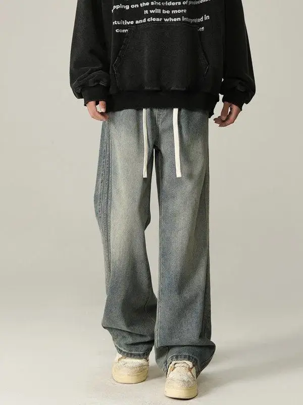 Retro American Waed Gerade Bein männer Jeans Beiläufige Lose Breite Bein Lange Hosen Frühling Herbst Trendy Marke Jugend Tragen