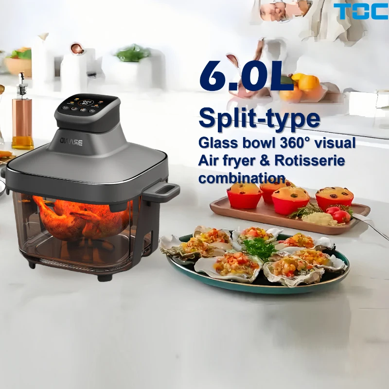 4-in-1 Glass Bowl Air Fryer Non-Toxic Oil-Free Split-Type Visible Crisper Glass Air Fryer