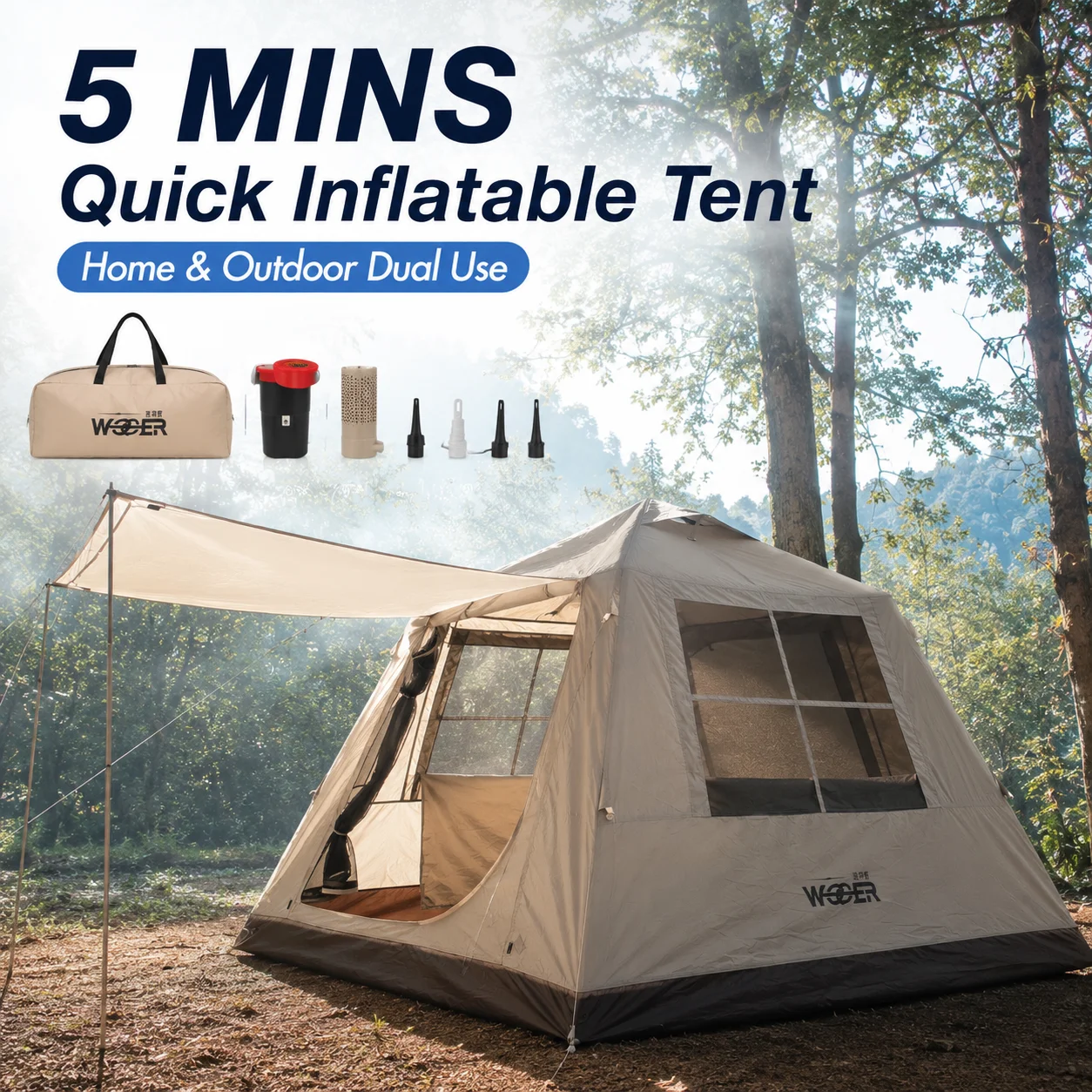 Silent TPU Air Fiber Inflatable Sleeping Pad Large Support Air Mattress Foldable Portable Inflatable Bed for Camping Home Guest Room Air Sleeping Mat