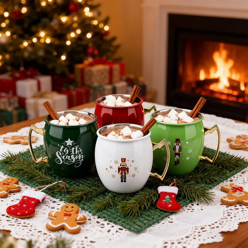 عيد الميلاد موسكو البغل القدح عطلة 350 مللي الفولاذ المقاوم للصدأ النحاس مطلي شرب كوب للكوكتيلات البيرة حفلة هدية برواري #6