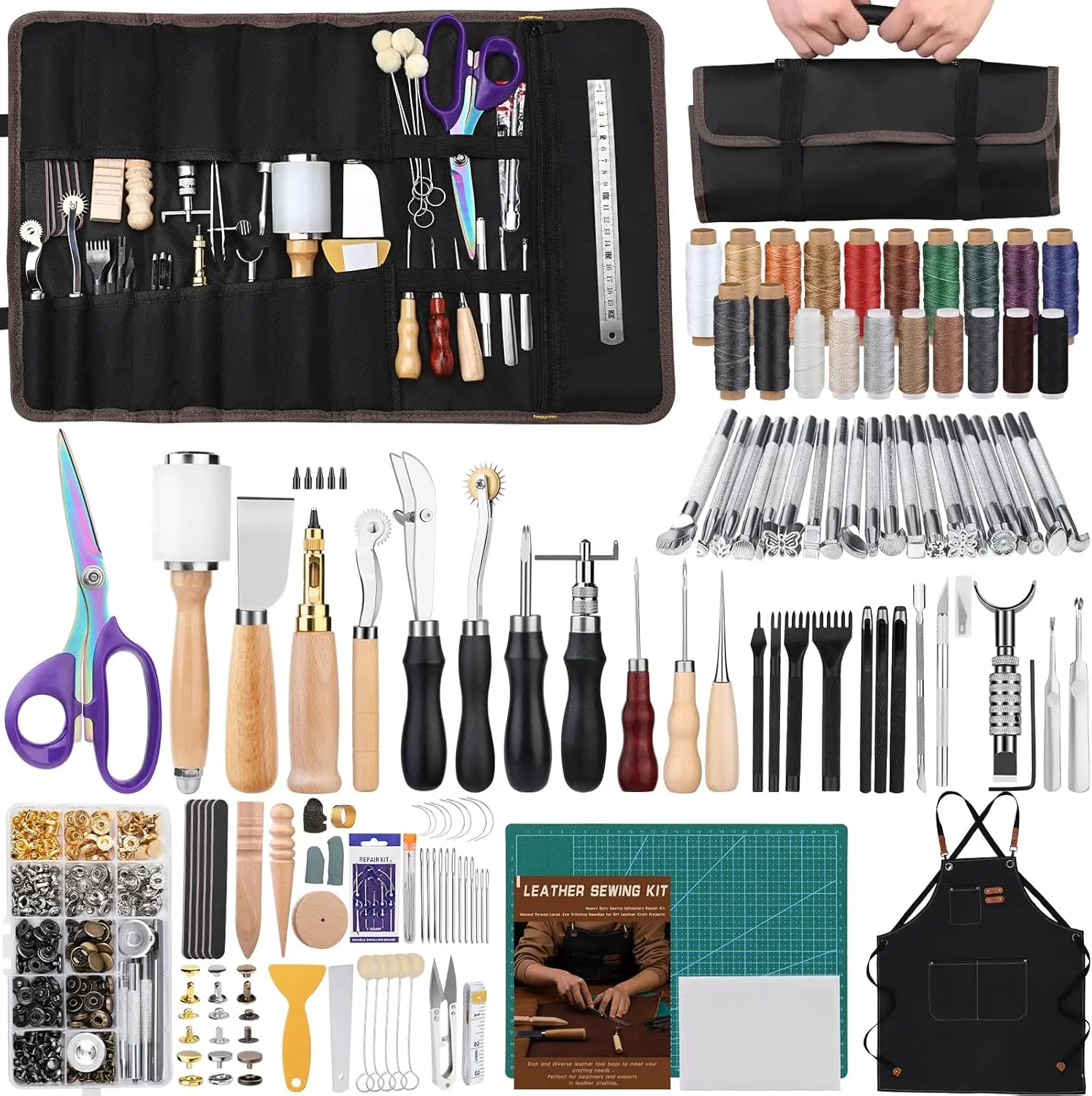 

456Pcs Leather Craft Kit with Apron & Tool Bag for Stamping, Carving, Sewing
