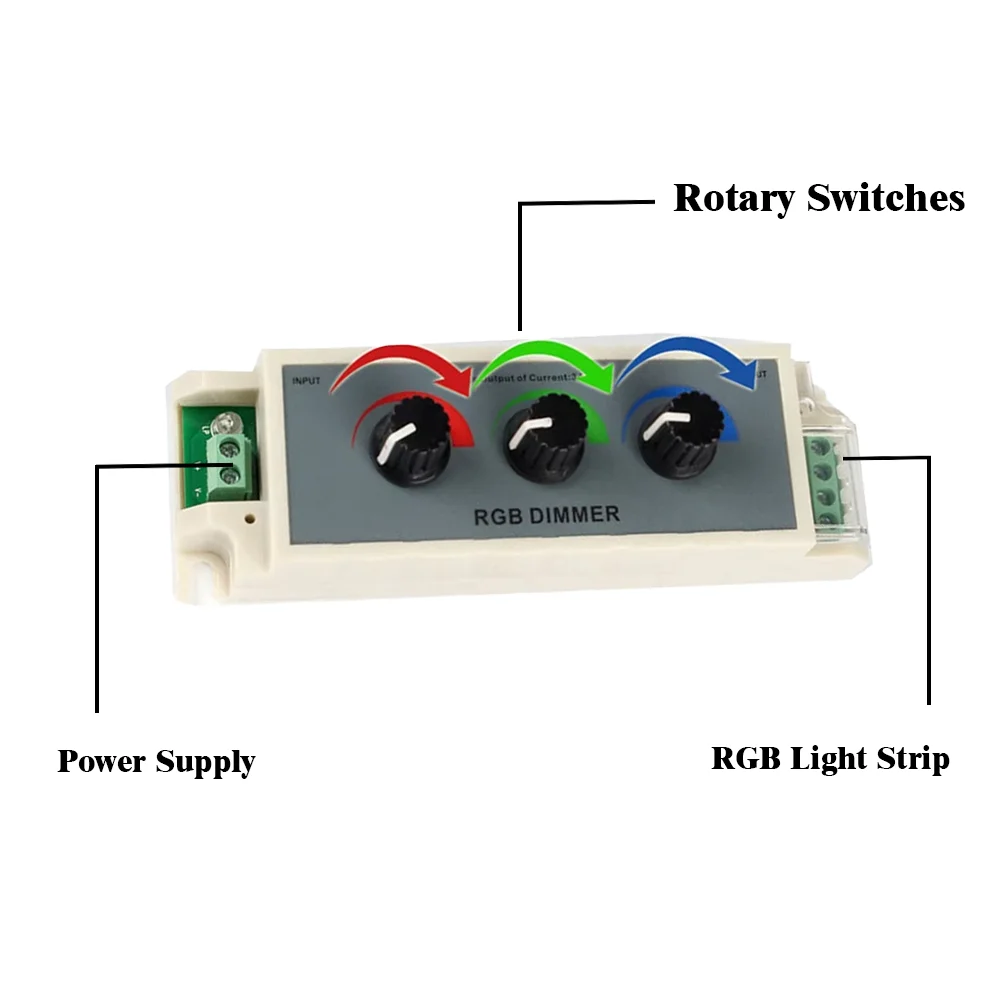 LED Dimmer Knob Controller, DC12V-24V 3-Channel RGB Strip Controller, Compatible with RGB/Single/Dual Color LED Strips