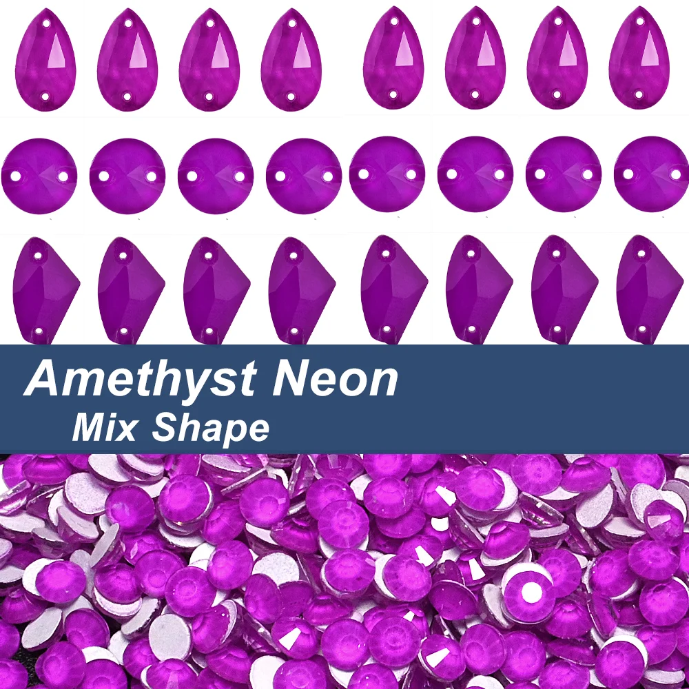 

Amethyst Neon All Shape Sew On Rhinestones Flatback Sewing Crystal for Clothes Decoration Mix Shape Sewing Glass Strass Stone