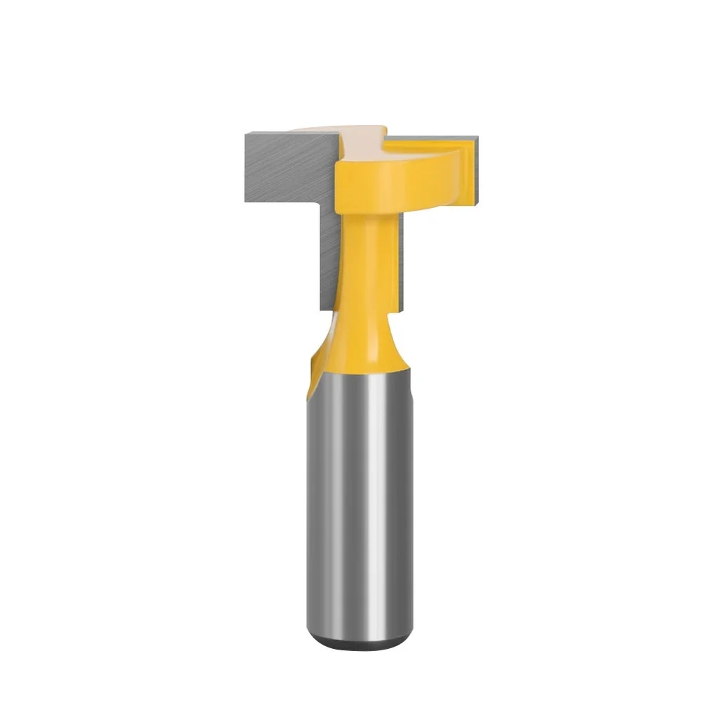 Yellow T Slot Cutter Router Bit 8mm 12mm 1/2 Inch Shank for Wood Routing Machines and Handheld Routers at High Speeds