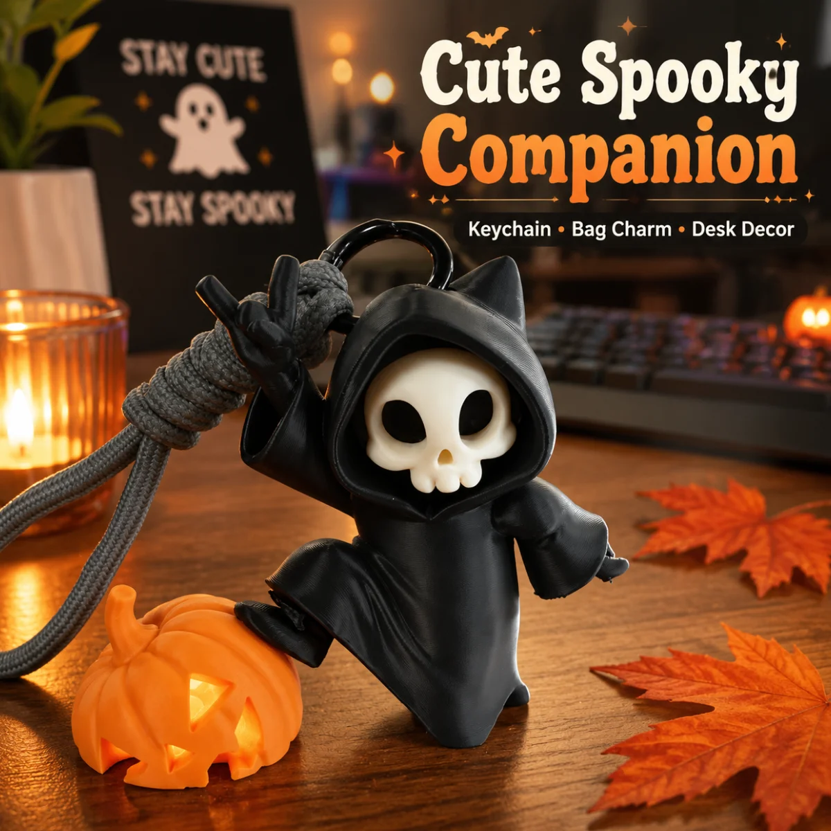 1pc Spooky Reaper Ornament, Eco-Friendly PLA 3D Printed Halloween Gothic Style Multi-Scene Desktop Display Collectible Keychain