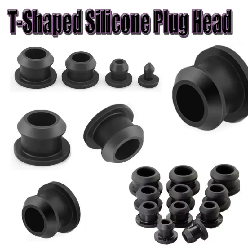 5~25pcs Black Conical Snap-on Silicone Rubber T Type Plug Blanking End Caps Tube Inserts Bung Proof High Temperature