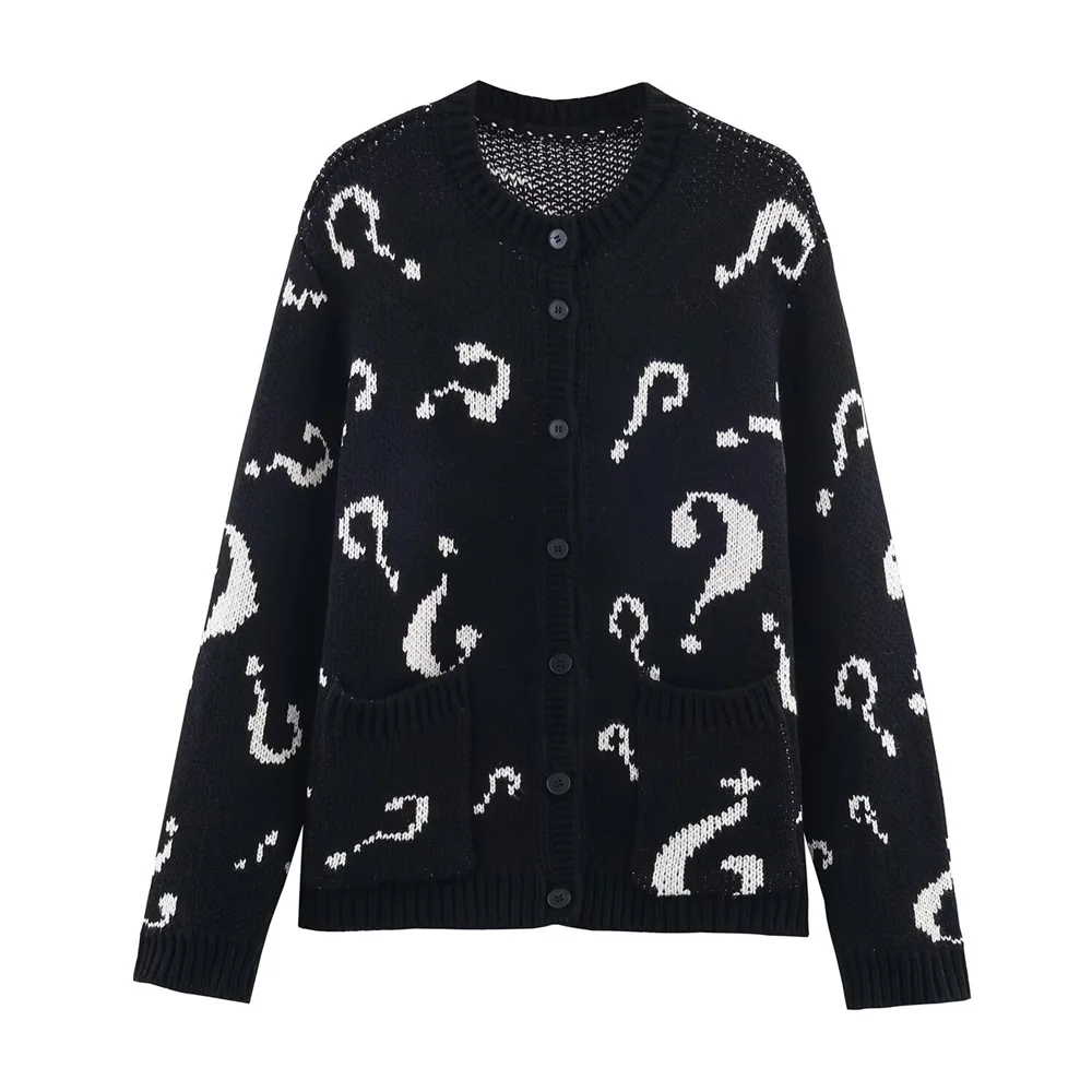 

Autumn new women's clothing style slimming round neck long sleeved single breasted jacquard knitted cardigan jacket