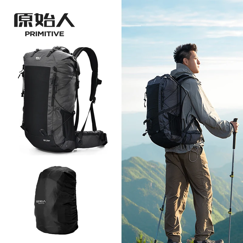 

PRIMITIVE Camping Backpack With Rain Cover 60+5L Large Capacity Waterproof Mountaineerin backpack Outdoor Travel Hiking Backpack