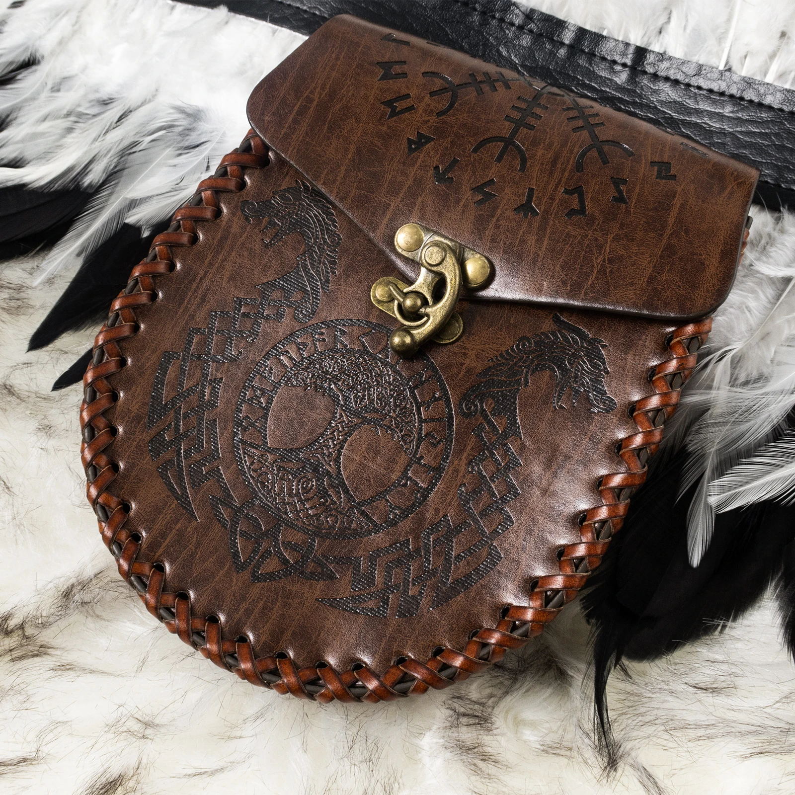 

Vintage Medieval Renaissance Bag Money Pouch Bag Viking Unisex Leather Embossed Drawstring Bag Cosplay Accessories Prop