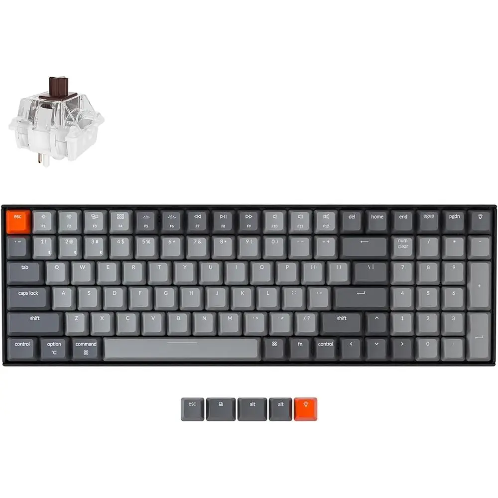 96% 100-Key Wireless/Wired Mechanical Gaming Keyboard with Brown Switches, White LED Backlight, N-Key Rollover for Windows