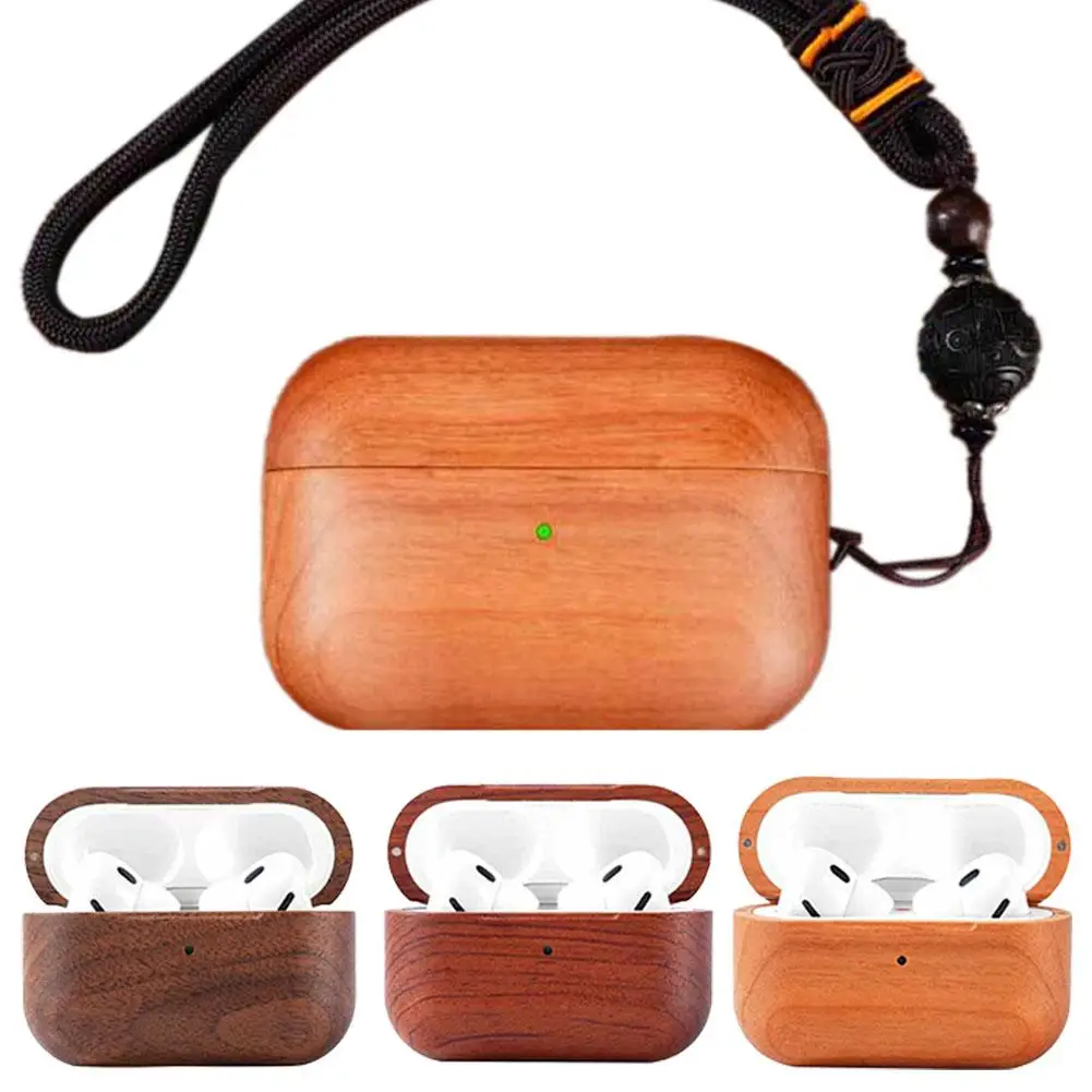 Earphone case For AirPods 4 For AirPods Pro 2 wooden headphones protective case with lanyard and Woods can be selected