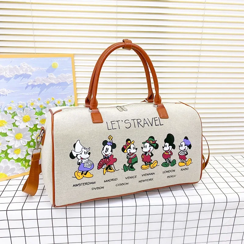 

Дорожная сумка Disney с Микки Маусом, мультяшный холщовый чемодан для мам, многофункциональная вместительная дамская сумочка для хранения