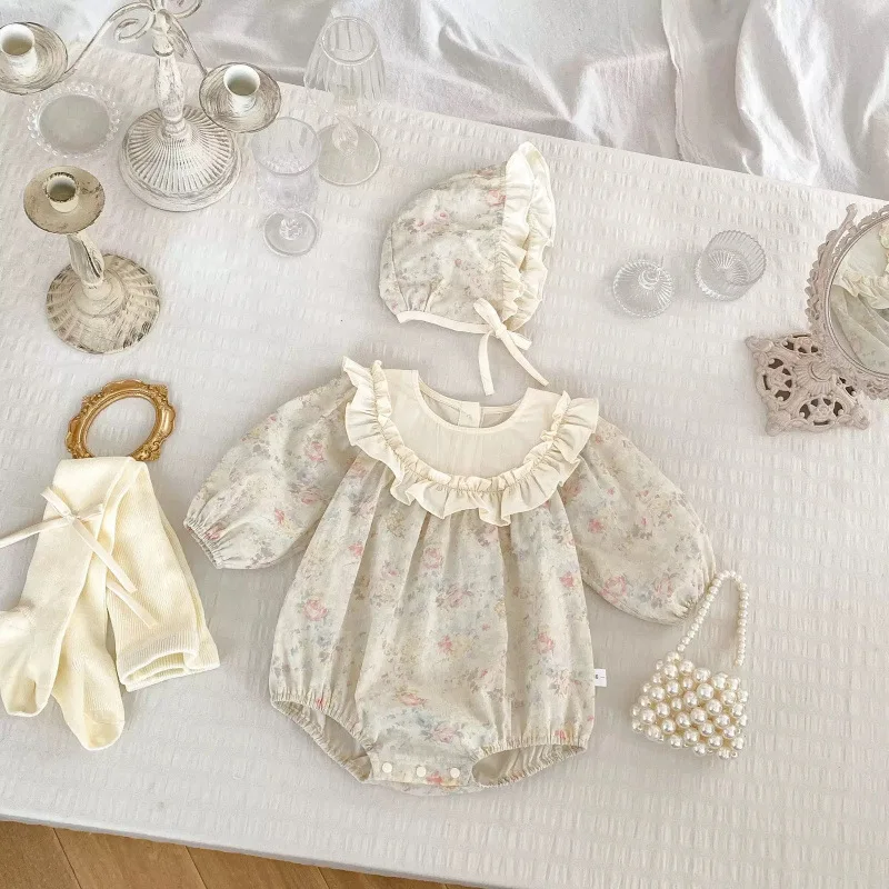 Floral Jumpsuit Spring and Autumn New Cute and Fashionable Korean All-match Vintage Lace Floral Jumpsuit