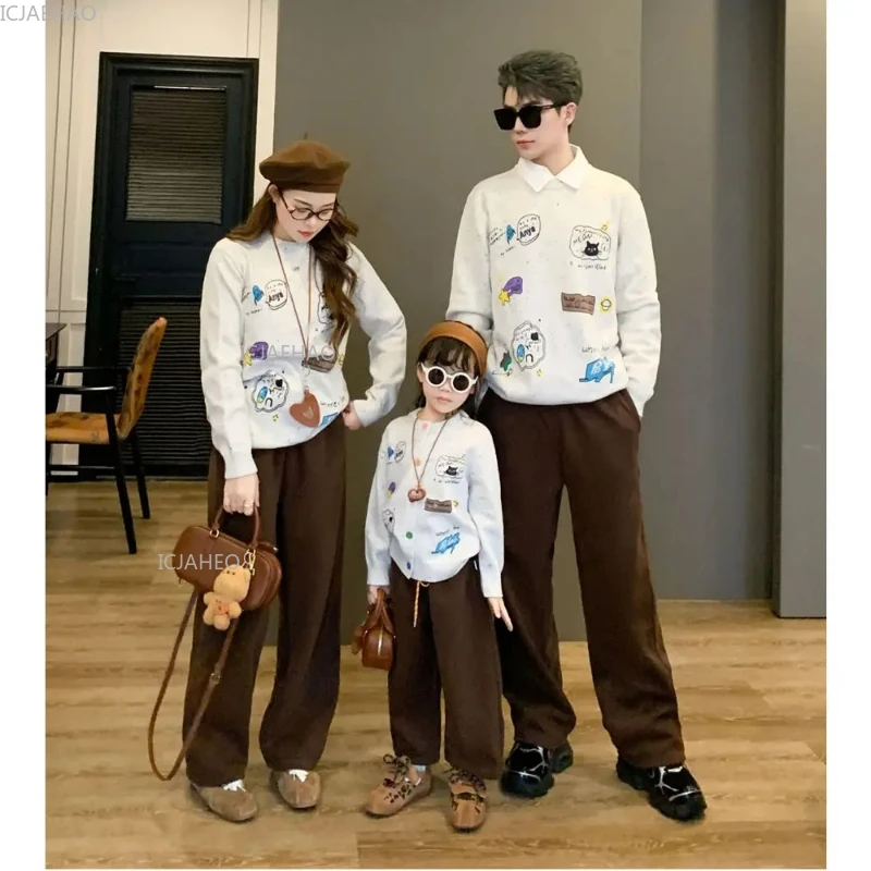 Winter Family Matching Knitwear Costumes Mom Skirt Baby Outfit Father Toddler Sweater Newborn Birthday Party Children Clothes