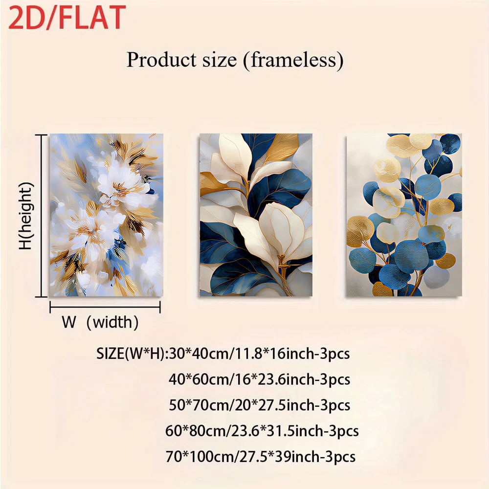 3PCS Large-sized frameless canvas paintings,1 set of three-panel decorative paintings, light luxury art paintings, bedroom and d