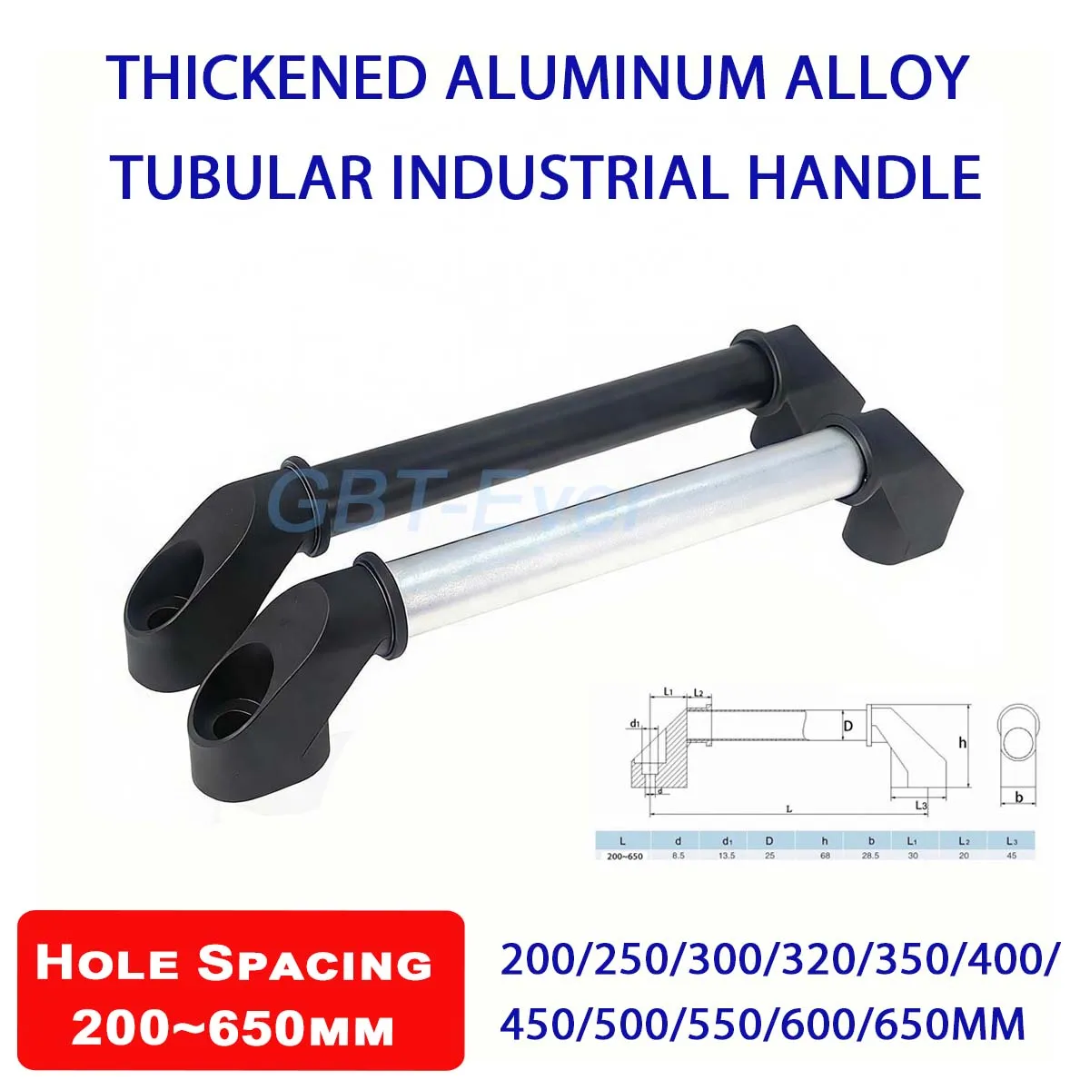 1Pcs 200/250/300~650mm Hole Spacing Thickened Aluminum Alloy Tubular Spray Painted Heavy-duty Machinery CNC Industrial Handle