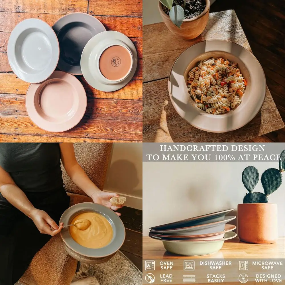 Juego de 4 Tazones de Sopa de Cerámica de 25 oz - Ideales para Pasta, Cocina Italiana, Salsas y Cenas Elegantes | Color Neutro Surtido