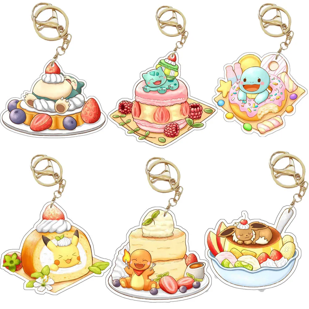 Anime Pokemon Squirtle Snorlax Bulbasaur Pikachu Charmander Eevee Acrylic Keychain Cake Dessert Series Bag Pendant Classics Gift