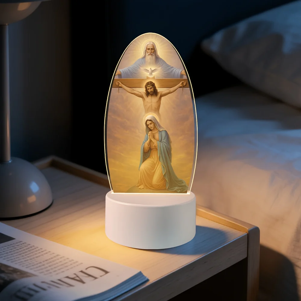 Holy Trinity, Virgin Mary, and Jesus Religious Night Light (Single Unit) –Catholic Gift for Baptisms and Commemorative Occasions