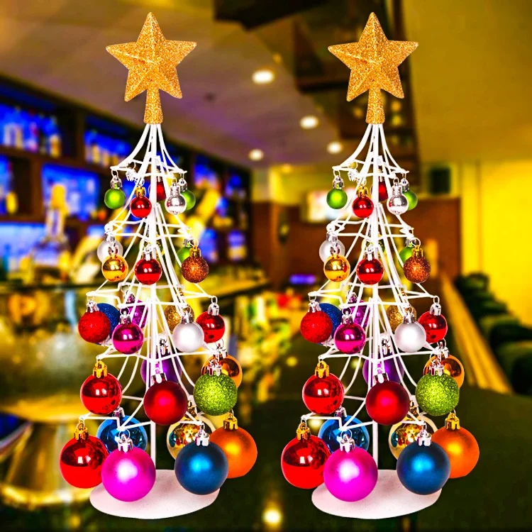 

Christmas decorations desktop mini tree wrought iron Christmas ball tree window props decoration ornaments