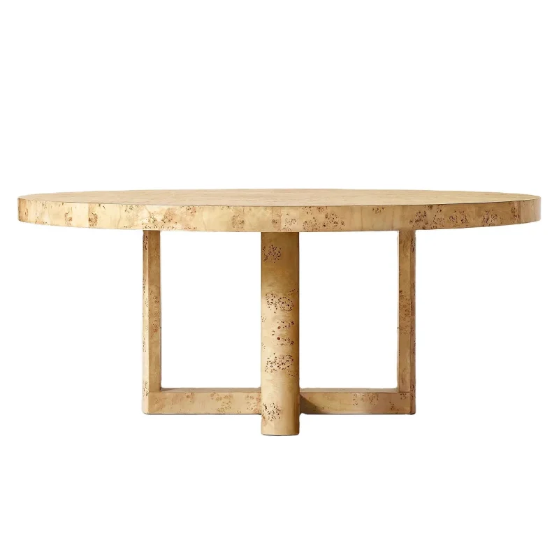 custom.American Country Living Room Series Round Dining Table Tree Tumor Leather Solid Oak Wood Veneer Customizable
