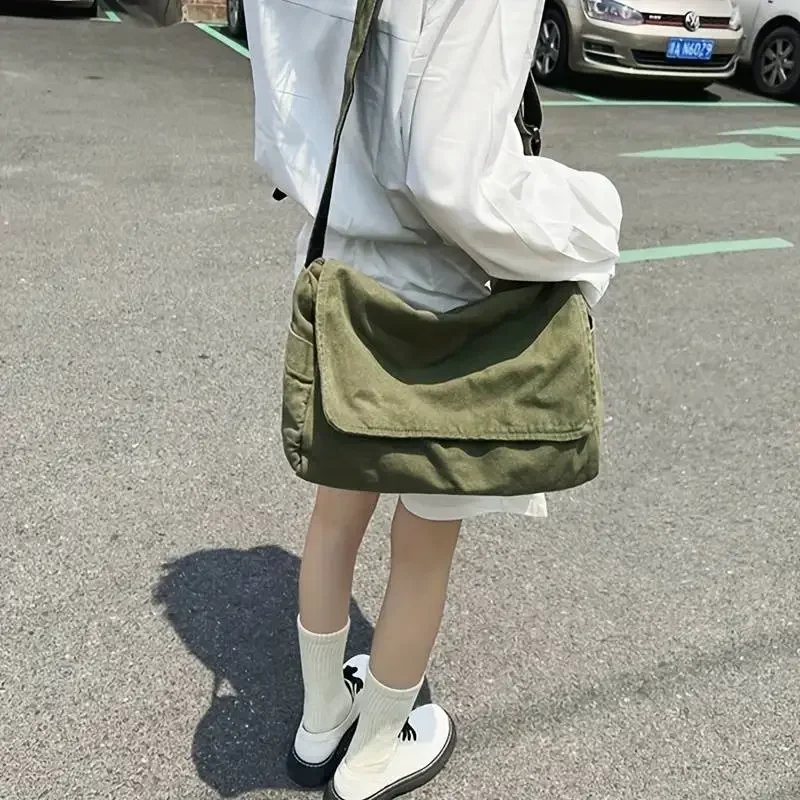 Lazy Wind Draped Crossbody Female Literary Classroom Messenger Bag Japanese Washed Canvas Bag  Casual Shoulder Bag Male