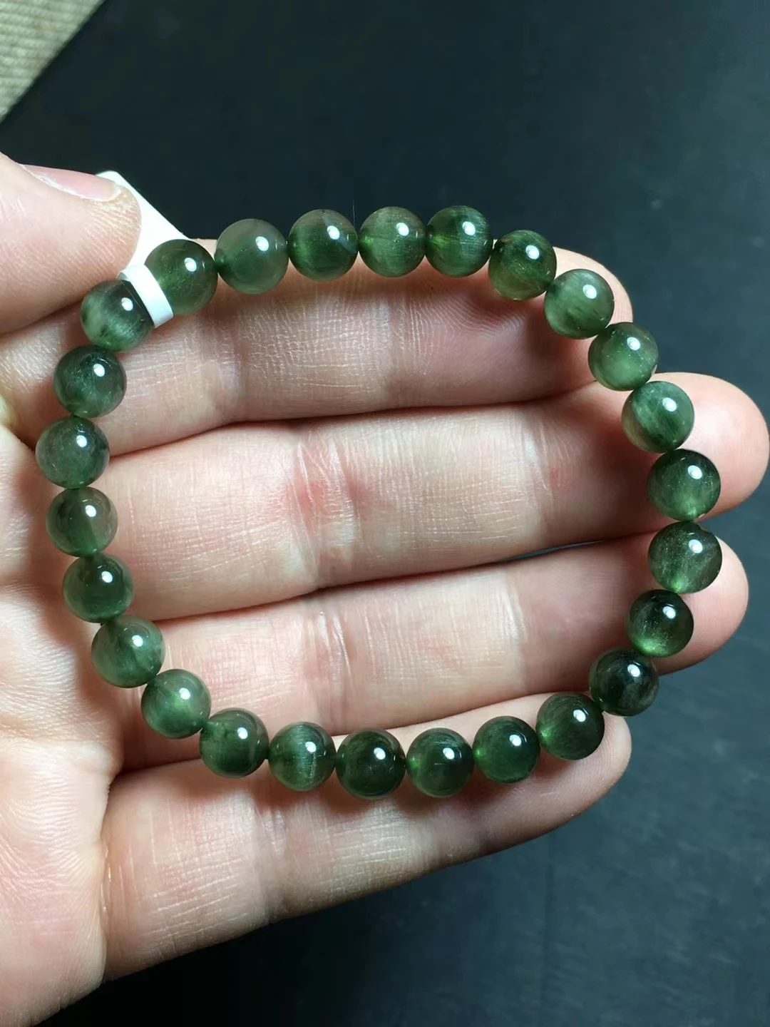 

Natural Green Rutilated Quartz Clear Round Beads Bracelet 6.8mm Women Men Cat Eye Wealthy Stone Genuine AAAAAA