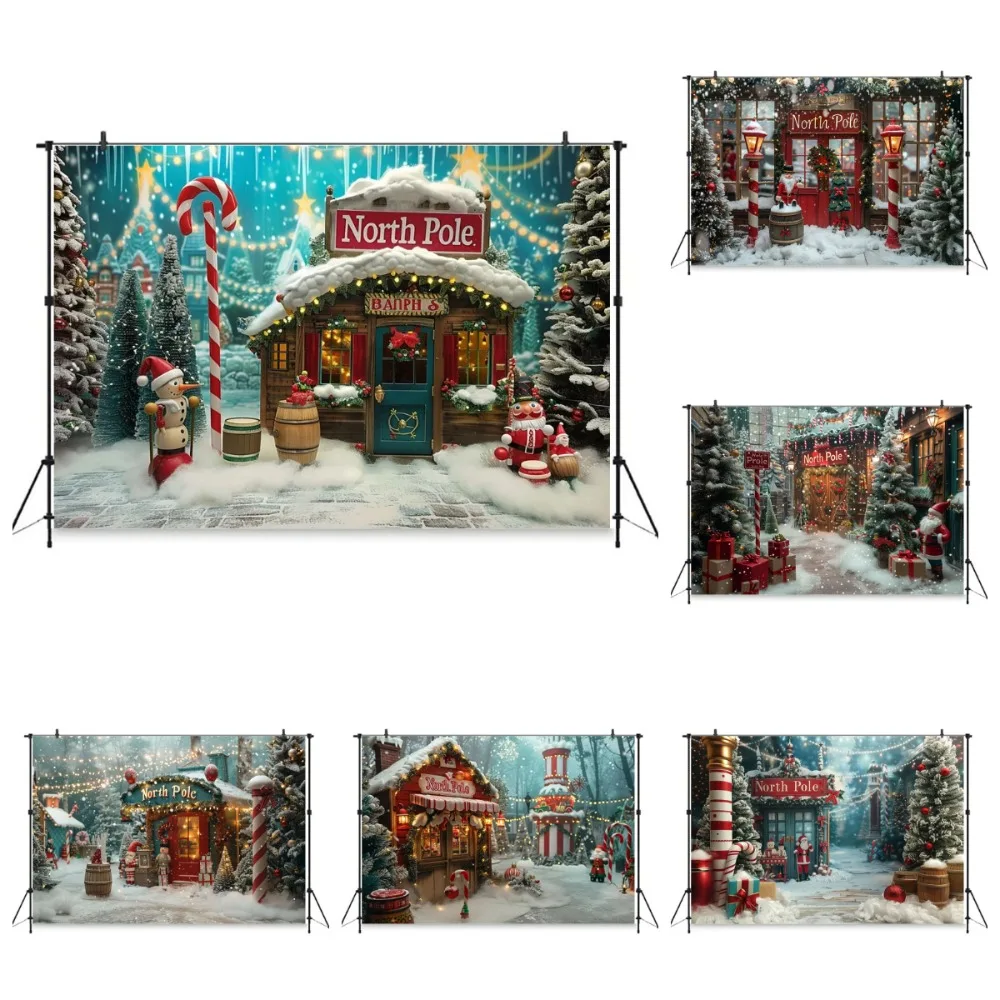 Christmas Arctic Candy Vine Fairy Tale Town Theme Banner Background Cloth, Birthday Party Decoration Photography Backdrop Cloth