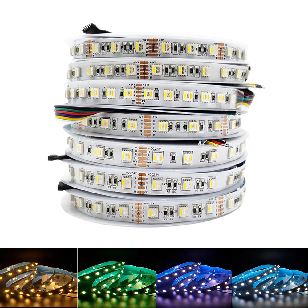DC 12V 24V RGBW RGBWW Led Strip Light Tape 4Color In 1 60Led/m 5m 12mm RGBW RGBWW Led Strip Light TV BackLight Flexible Ribbon