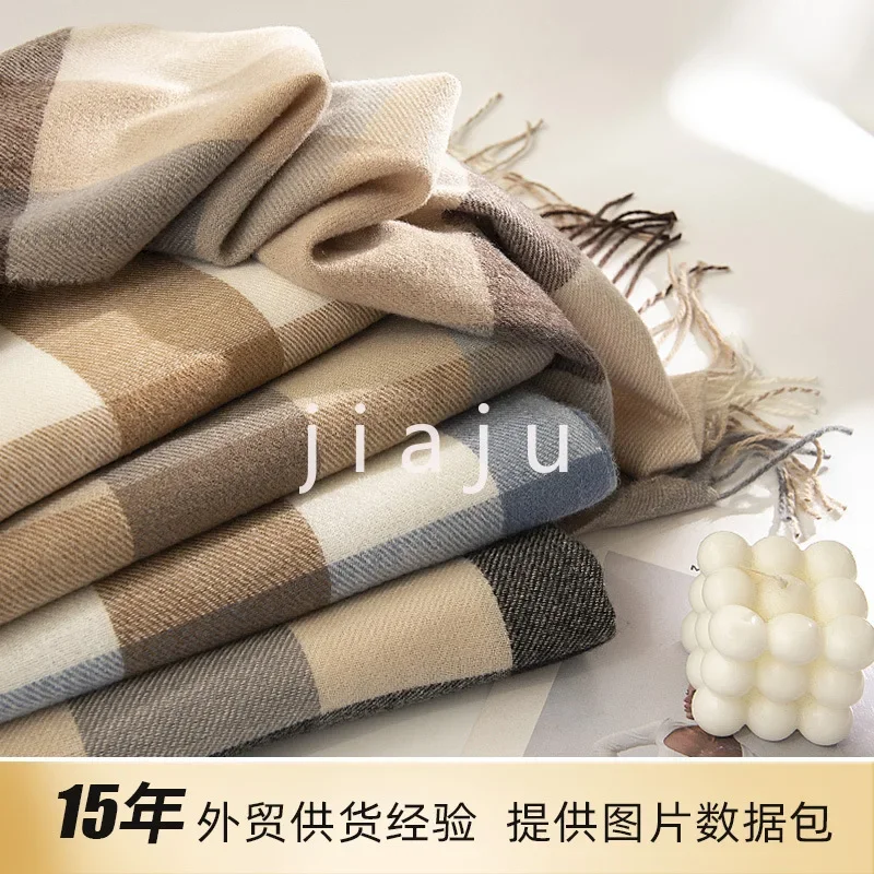 

British style plaid scarf female Amazon popular winter imitation cashmere fringed shawl multi-color warm scarf wholesale