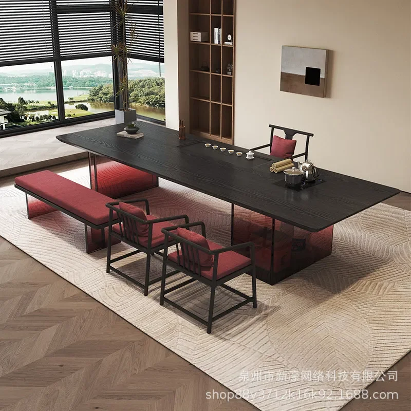 Wabi Silent Wind Solid Wood Tea Table Set Acrylic Gradient Creative Design for Office Living Room Integrated Tea Station