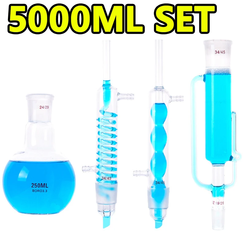 1 piece Soxhlet extractor, fat extractor, complete extraction device, condenser tube, laboratory instrument 5000ml