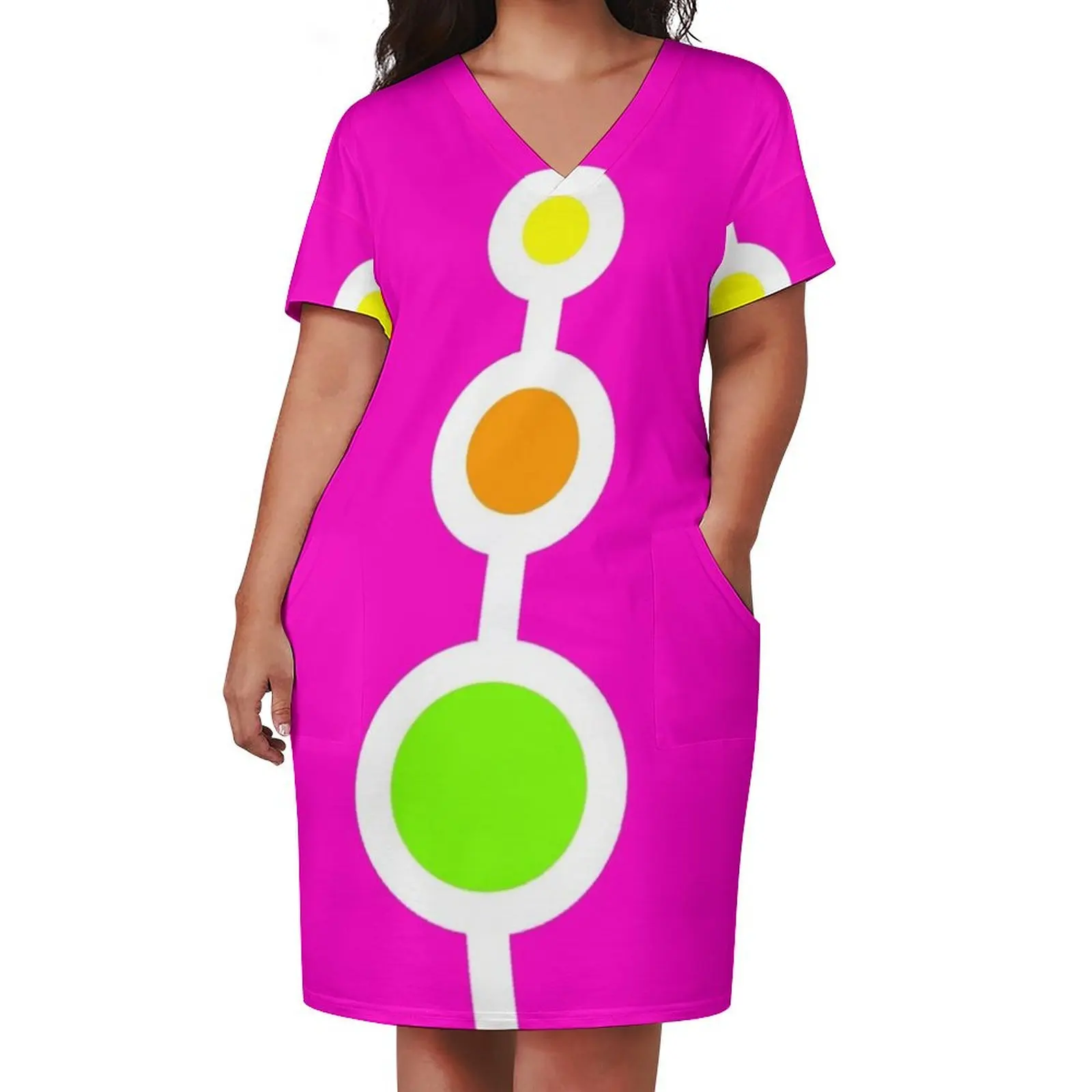 Sixties Style Neon Circles Loose Pocket Dress wedding dresses for woman elegant chic women dresses promotion Party dresses