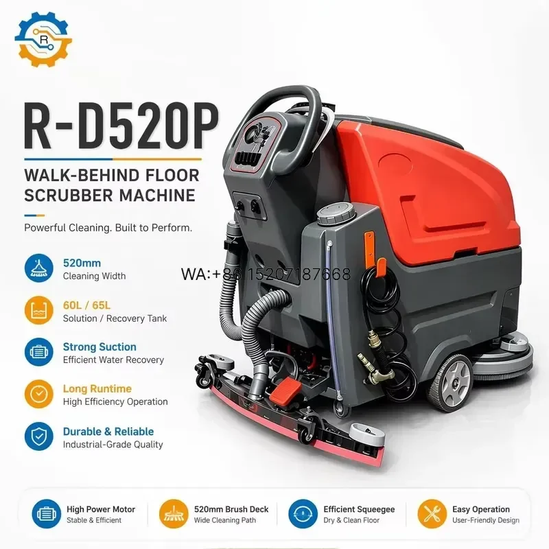 Wmwmnu for ROD Industrial Walk-Behind Floor Scrubber 520mm Battery Powered Floor Cleaning for Warehouse Factory Mall