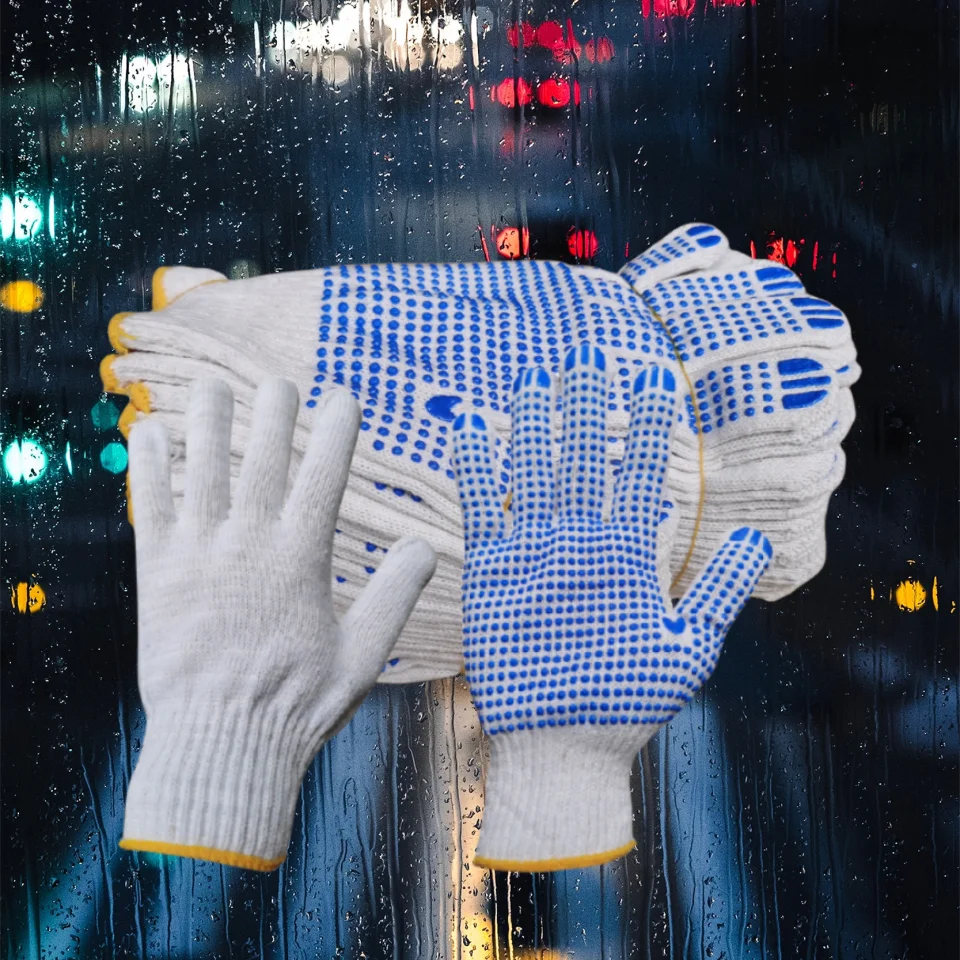 12 Pairs Work Gloves With Anti Slip Grip, PVC Dots Safety Cotton Protection ,For Painter, Mechanic Industrial Construction