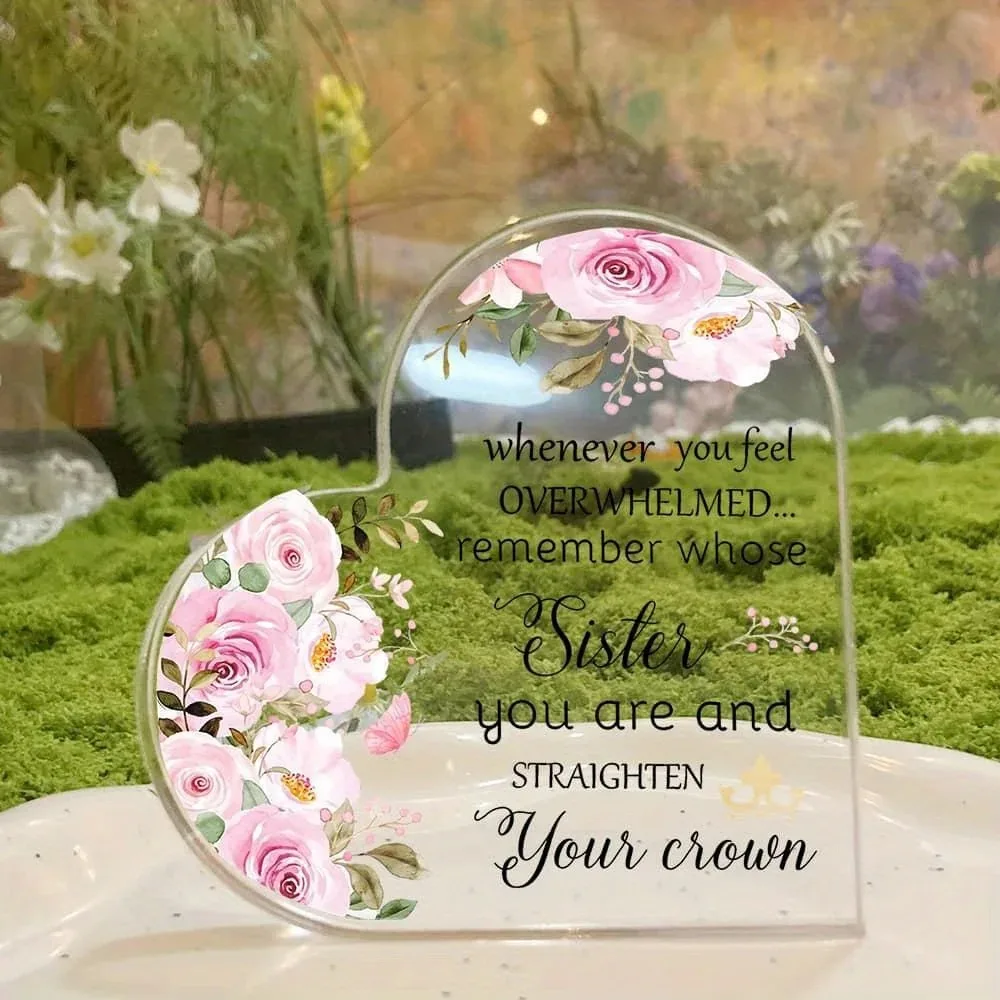 CIFBUY Acrylic Wall Decor 2D Floral Pink Rose Design Sister Gift For Home Office Bedroom Indoor Outdoor Decorative Art